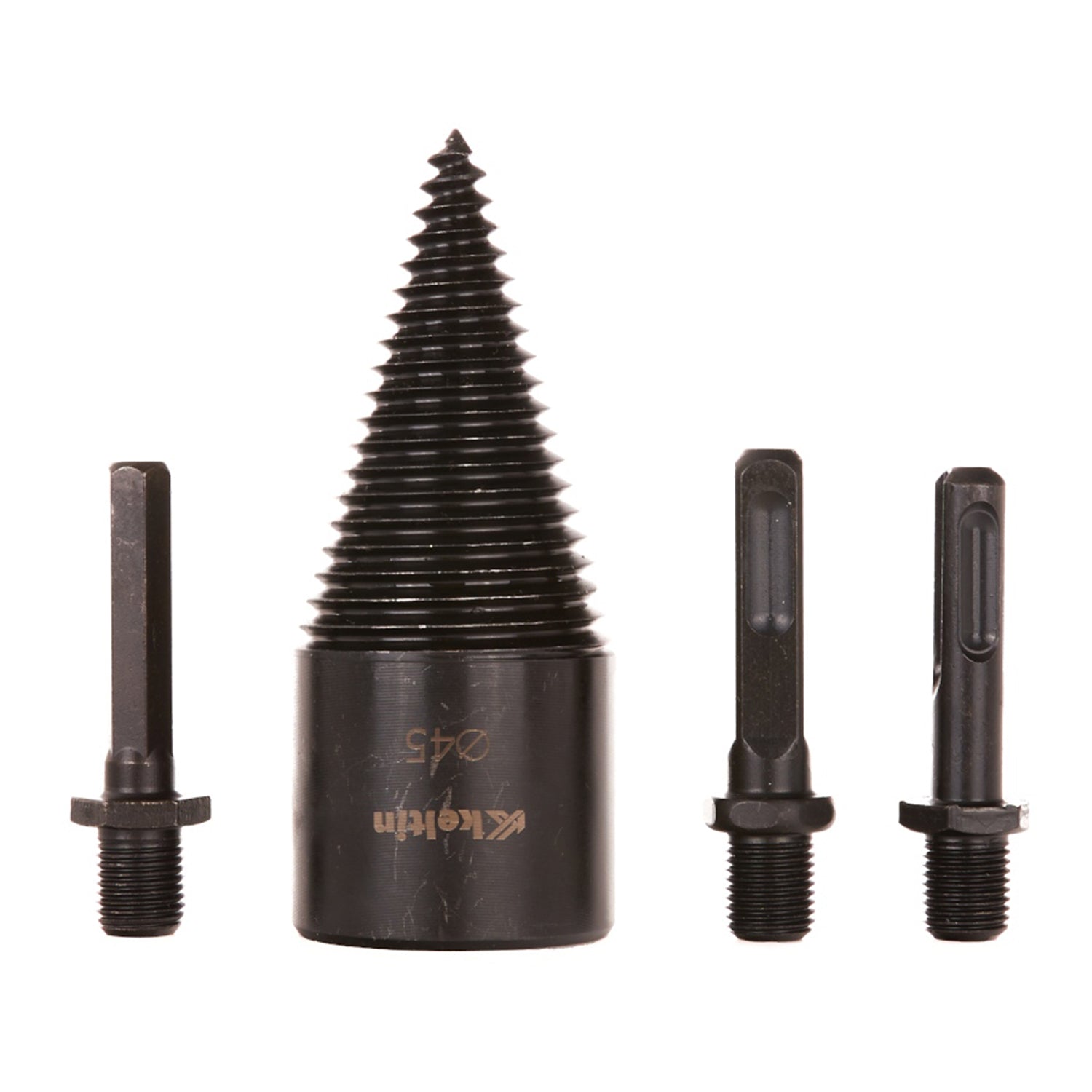 Burghiu tip melc pentru despicat lemne cu 3 adaptoare 45mm