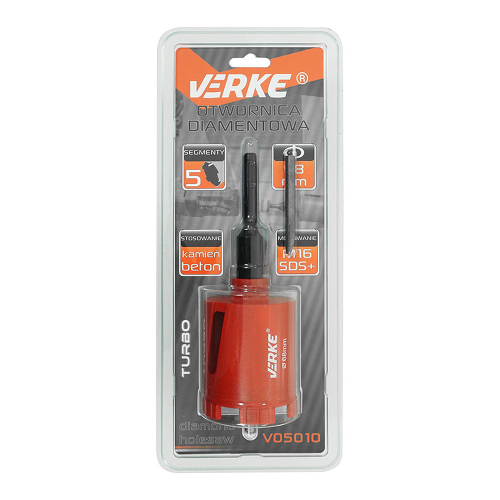 Carota diamantata 68mm VERKE - 5 segmente turbo, m16 SDS PLUS pentru beton si caramida