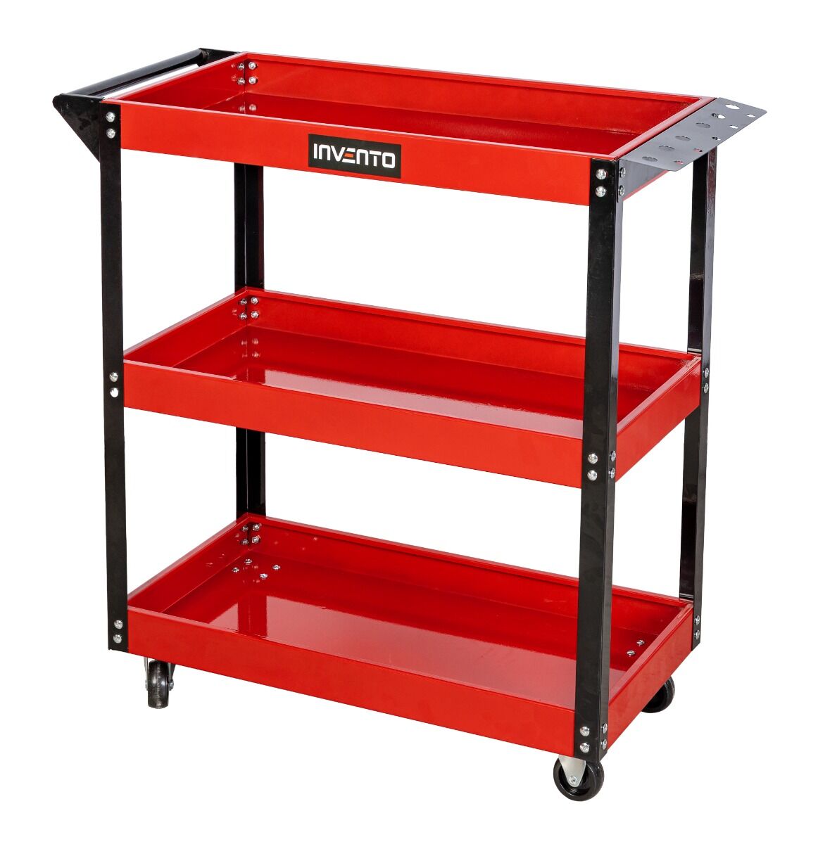 Carucior mobil metalic cu 3 rafturi suport surubelnite 4 roti pivotante INVENTO - dimensiunea raftului: 68 x 35 x 5.5 cm