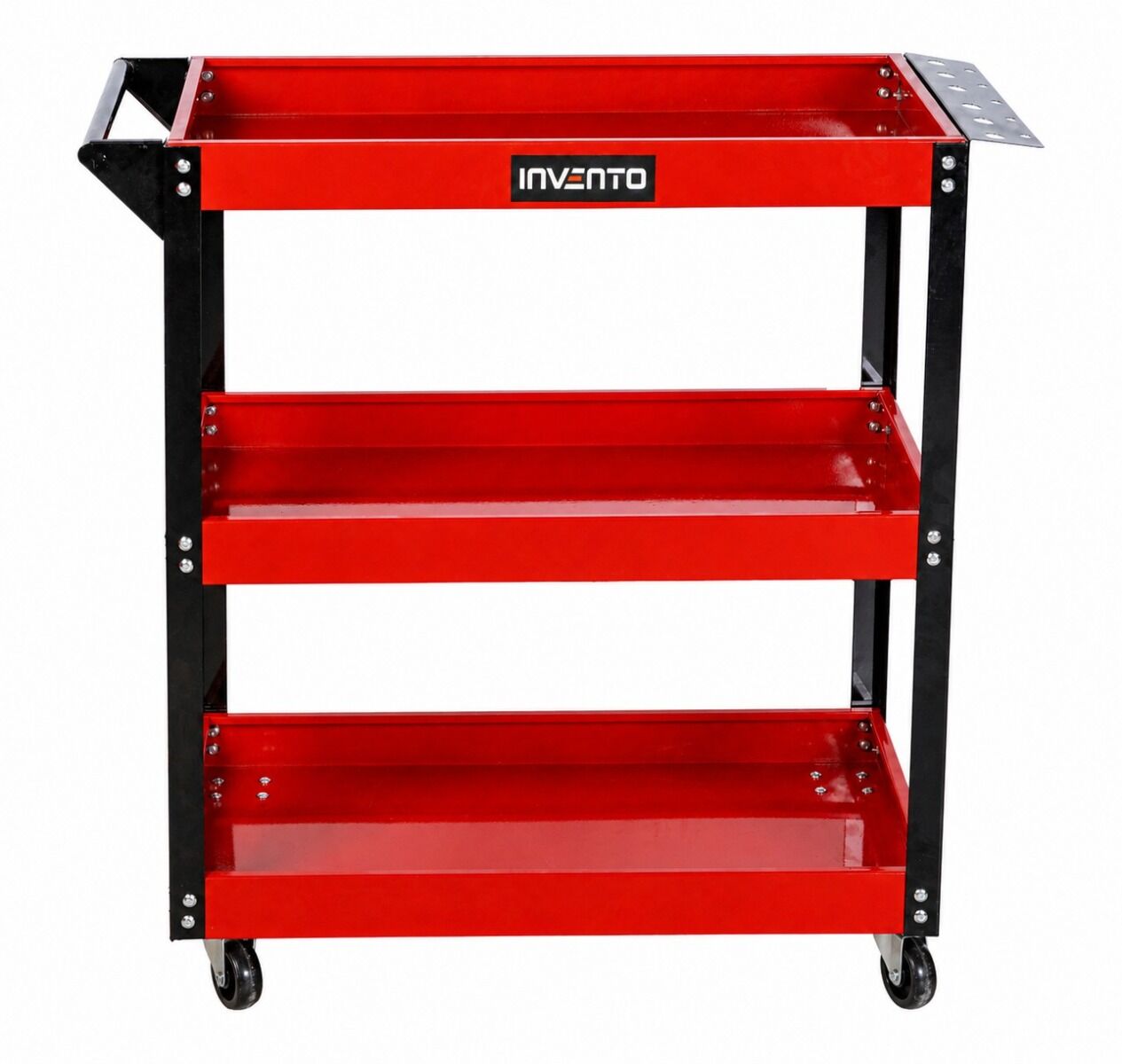 Carucior mobil metalic cu 3 rafturi suport surubelnite 4 roti pivotante INVENTO - dimensiunea raftului: 68 x 35 x 5.5 cm