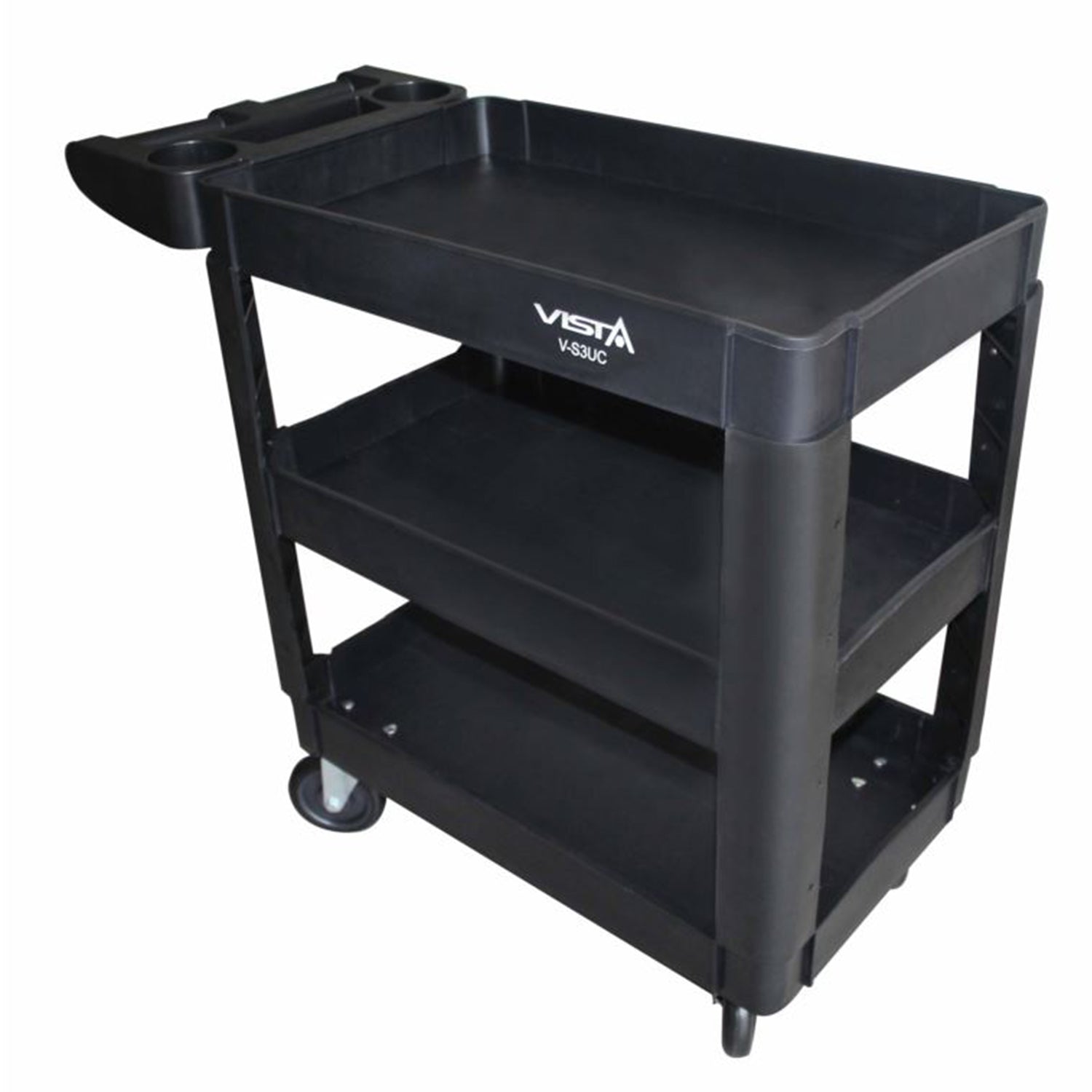 Carucior mobil pentru scule, plastic rezistent, 3 rafturi, 250 kg, cu manere si roti pivotante , dimensiuni 69.5×41×90.5 cm