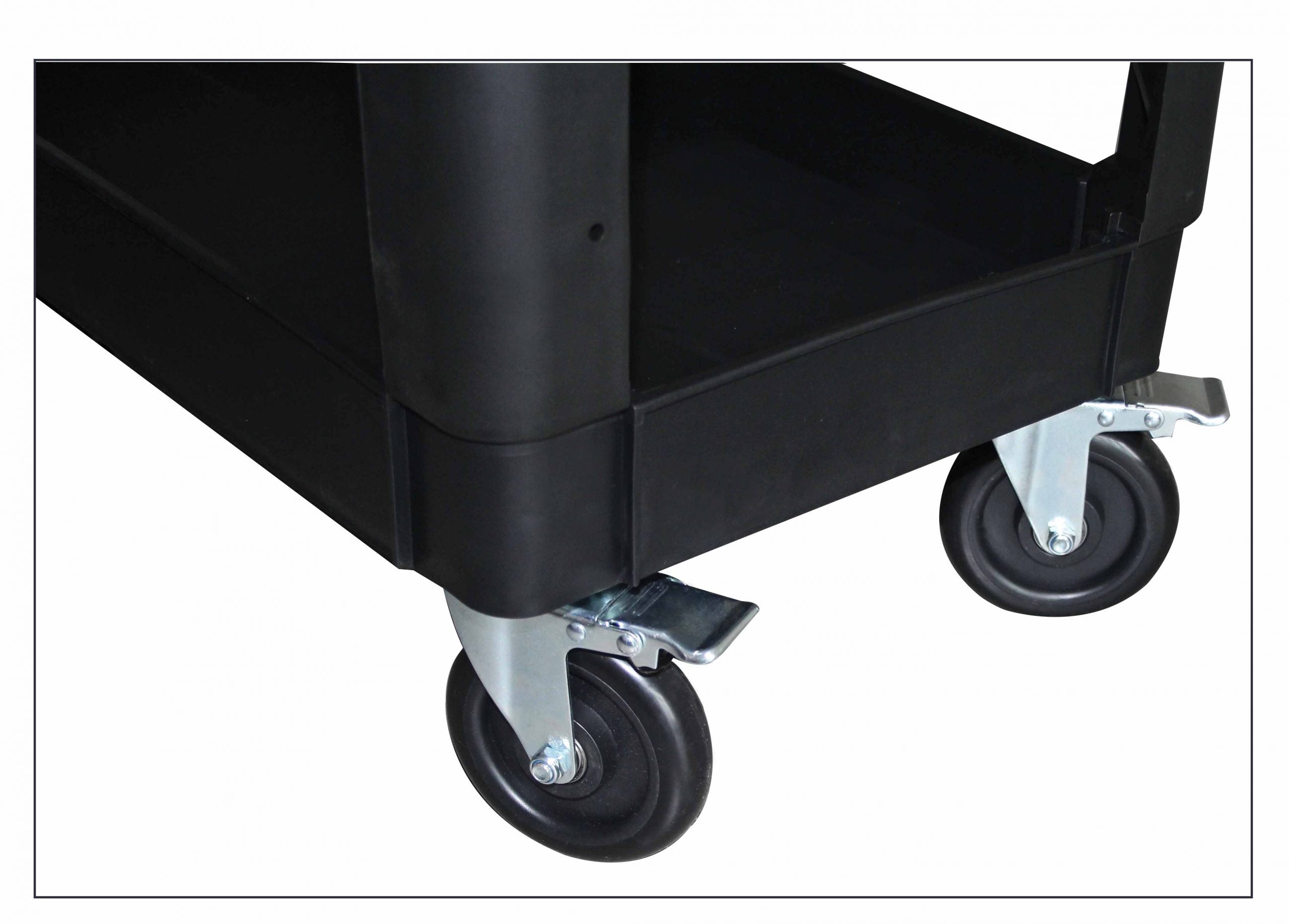 Carucior mobil pentru scule, plastic rezistent, 3 rafturi, 250 kg, cu manere si roti pivotante , dimensiuni 69.5×41×90.5 cm
