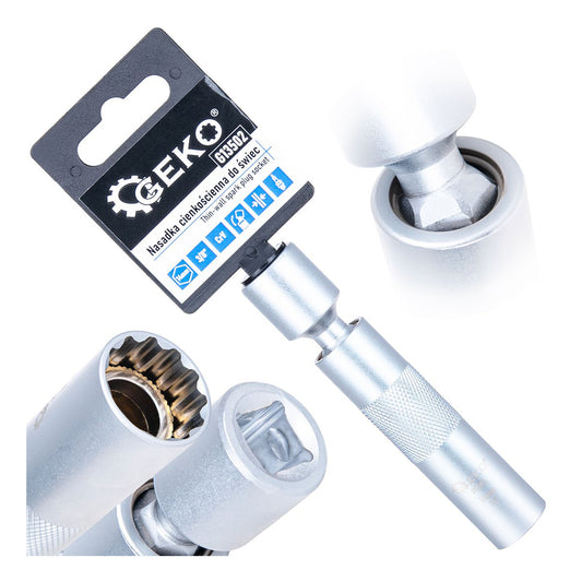 Cheie tubulara bujii 14mm 3/8 cu articulatie cardanica, pereti subtiri CRV - GEKO