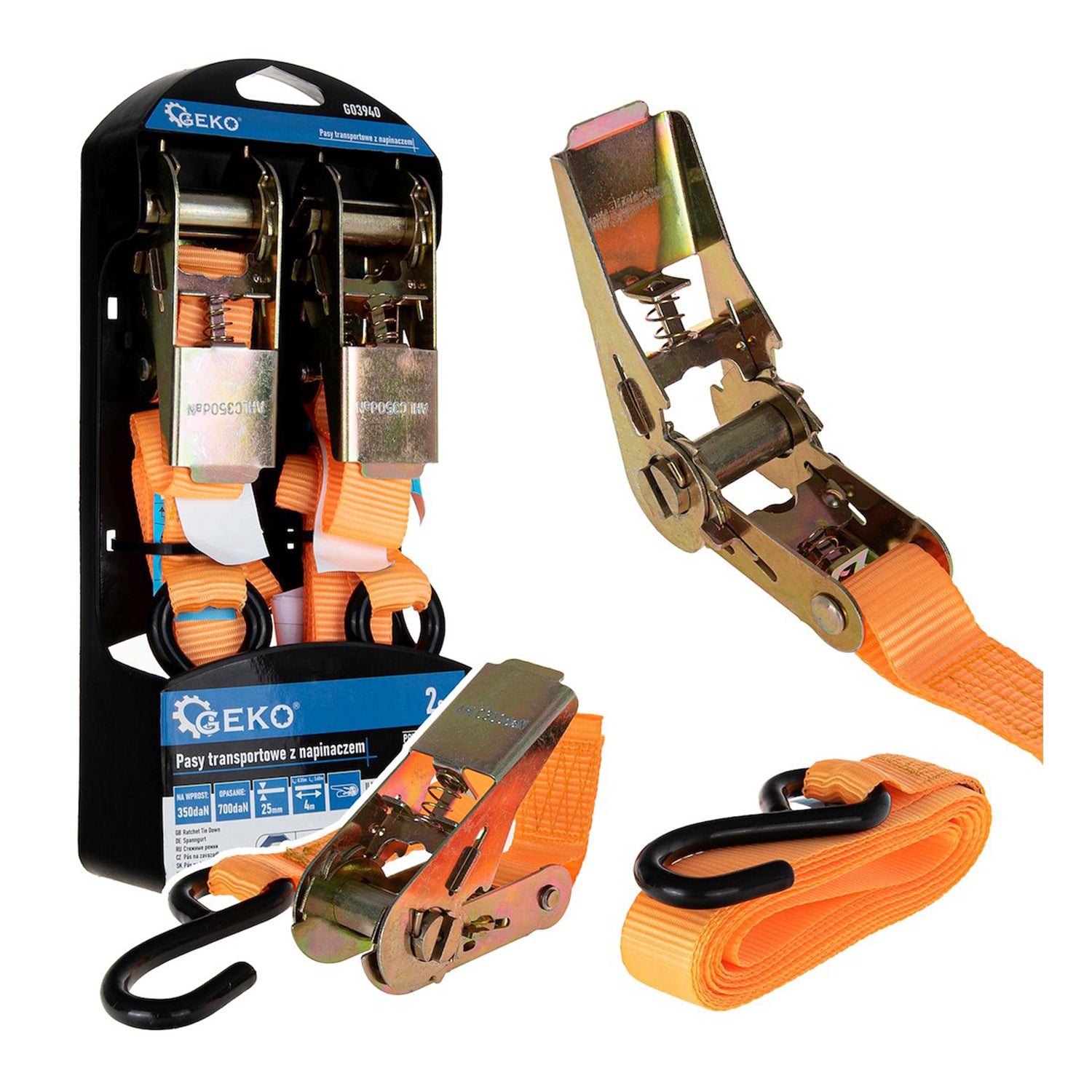 Chinga curea de ancorare cu clichet 25mm x 4m 700kg 2 buc