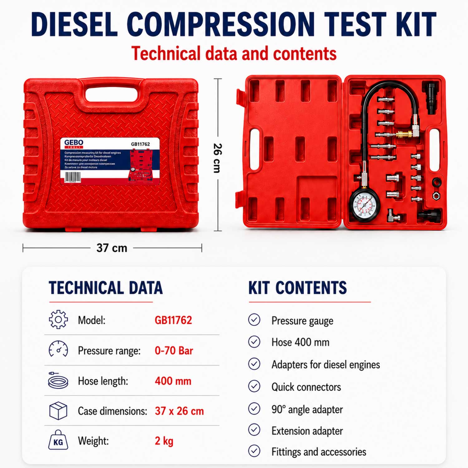 Compresmetru diesel GEBO TOOLS