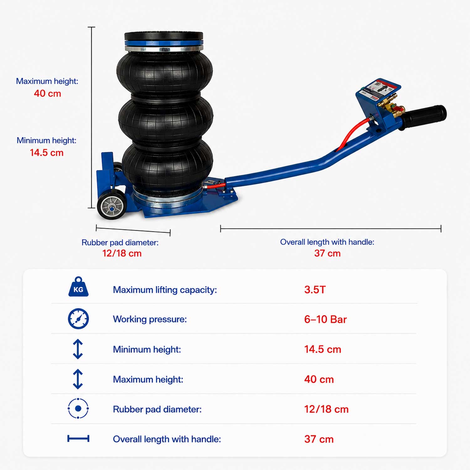 Cric pneumatic tip perna de aer 3.5T cu maner scurt GEBO TOOLS