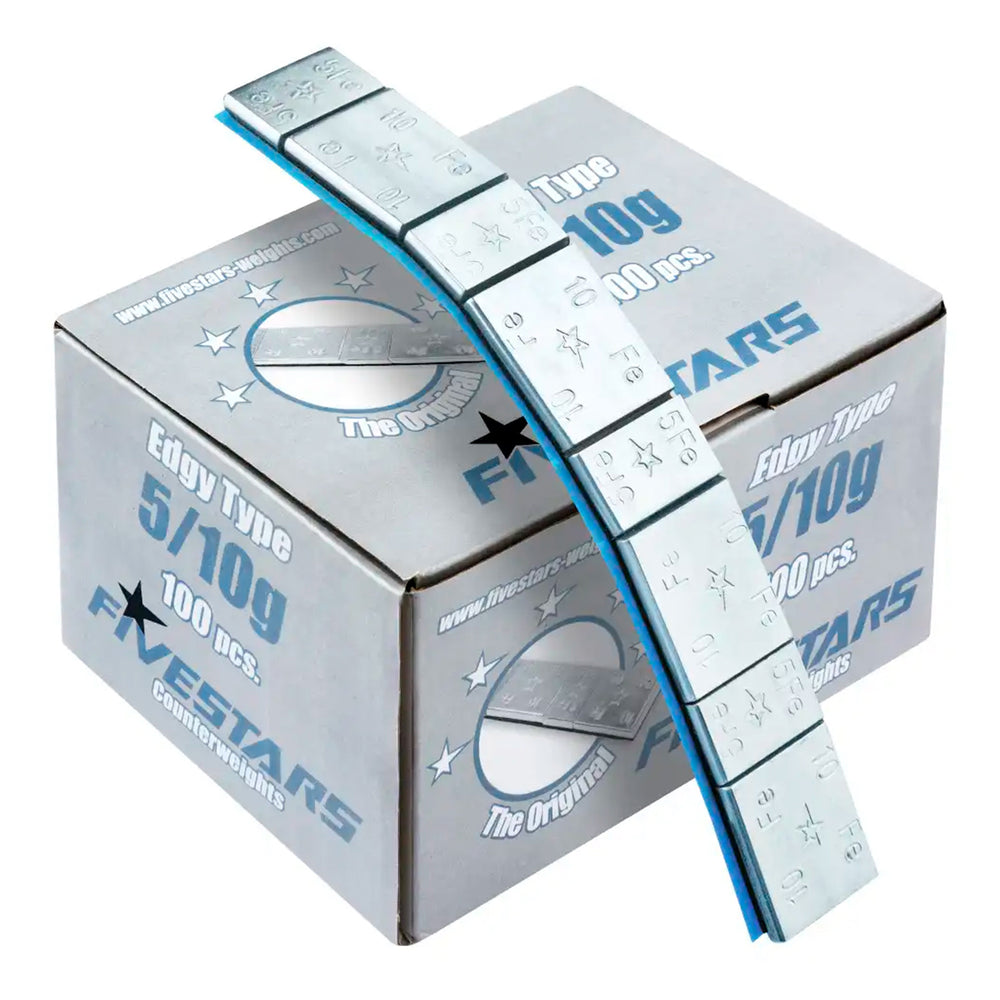 Cutie contragreutati autoadezive 5/10g FIVESTARS – 100 fasii x 8 bucati, otel galvanizat, 6kg pentru echilibrare roti