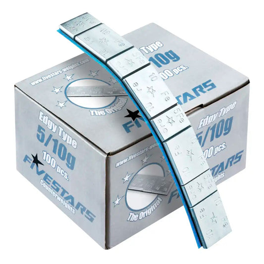 Cutie contragreutati autoadezive 5/10g FIVESTARS – 100 fasii x 8 bucati, otel galvanizat, 6kg pentru echilibrare roti