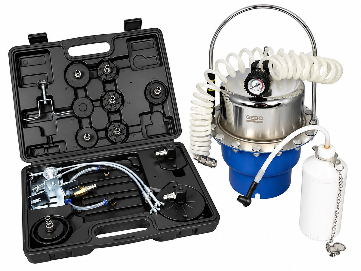 Dispozitiv de aerisit si schimbat lichid de frana universala cu adaptoare GEBO TOOLS