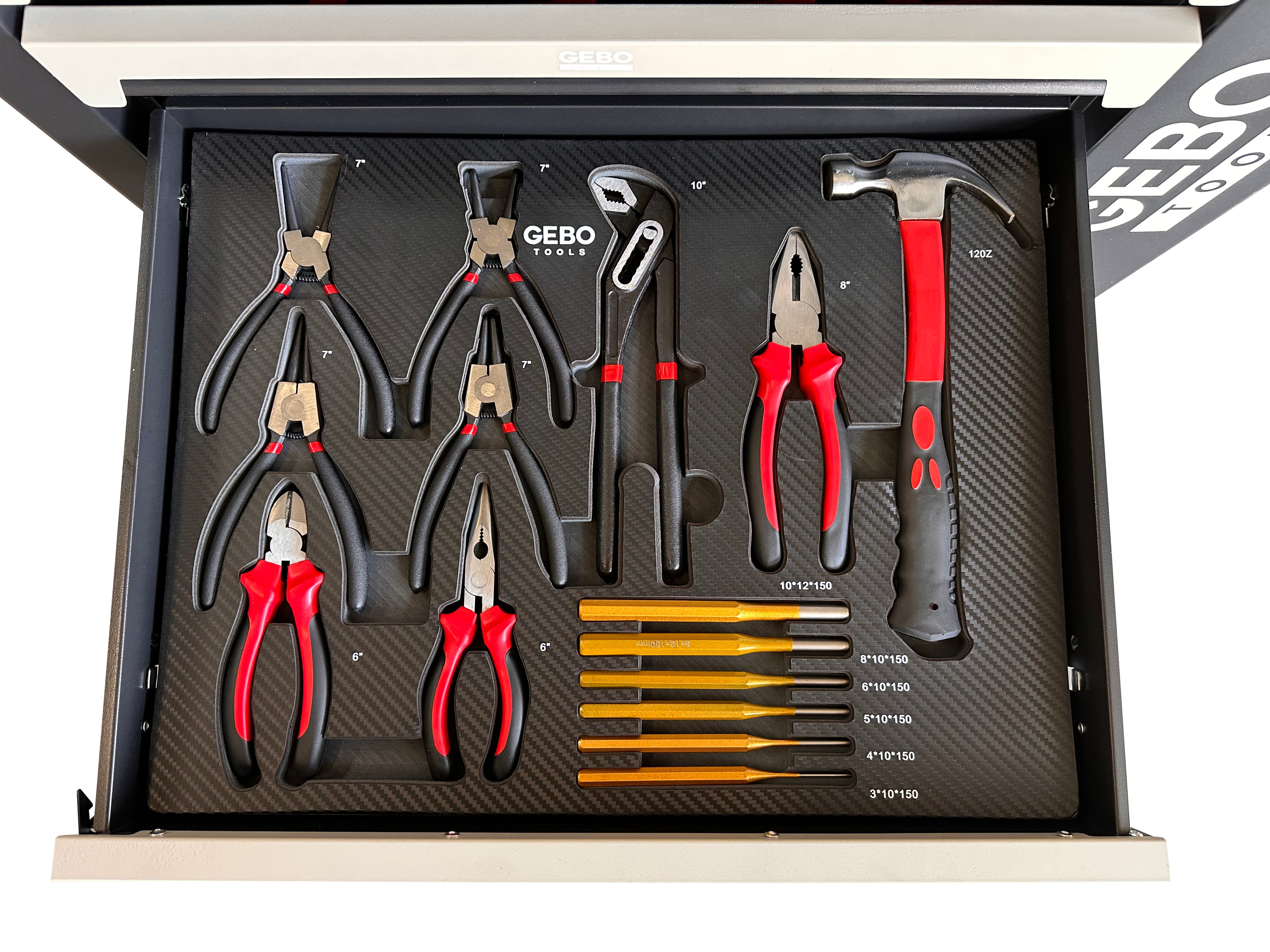 Dulap de scule echipat profesional cu 7 sertare 7 module carbon 262 piese GEBO TOOLS