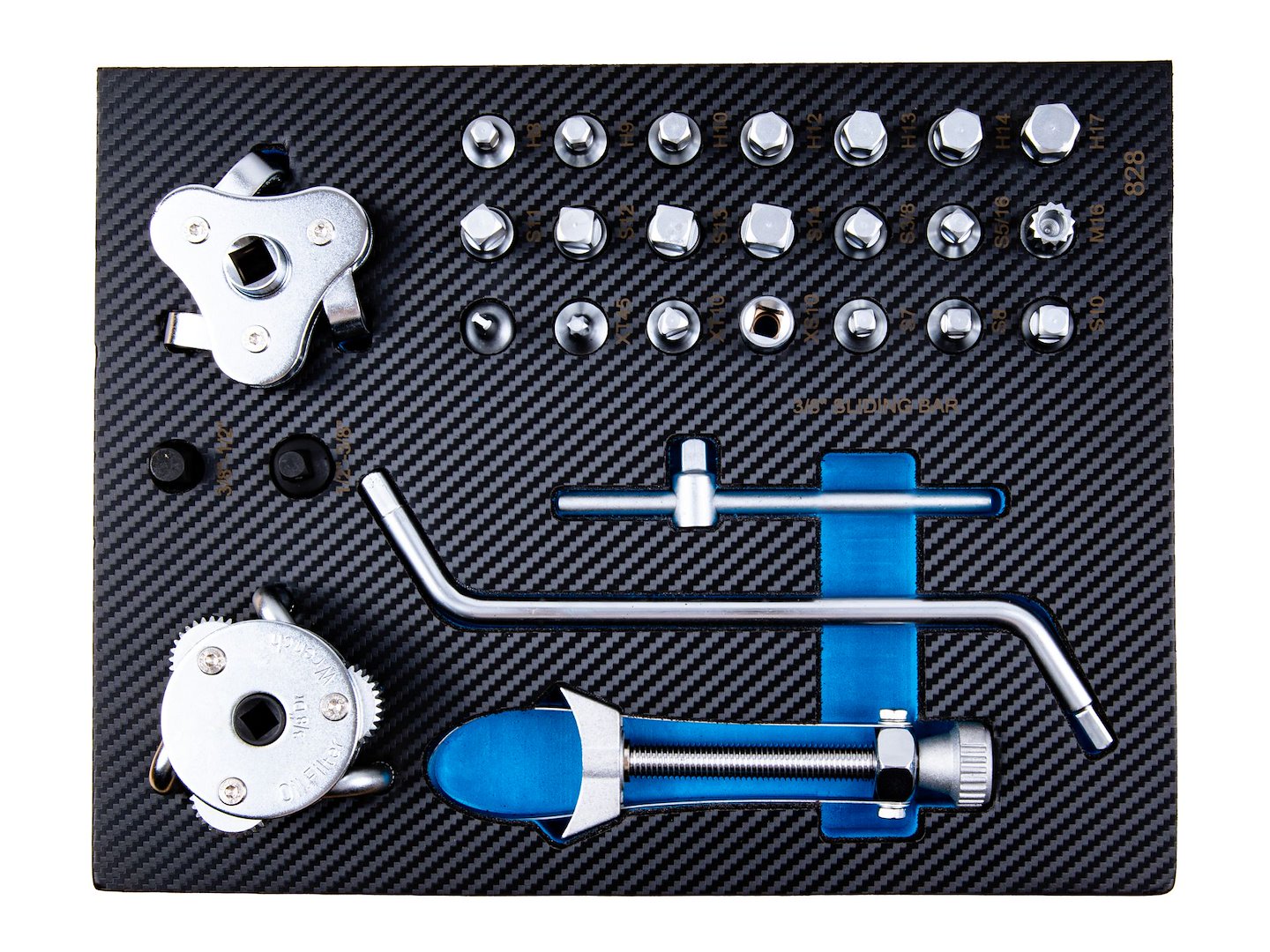 Dulap de scule GEKO cu 12 sertare, echipat cu 501 piese, 10 module carbon