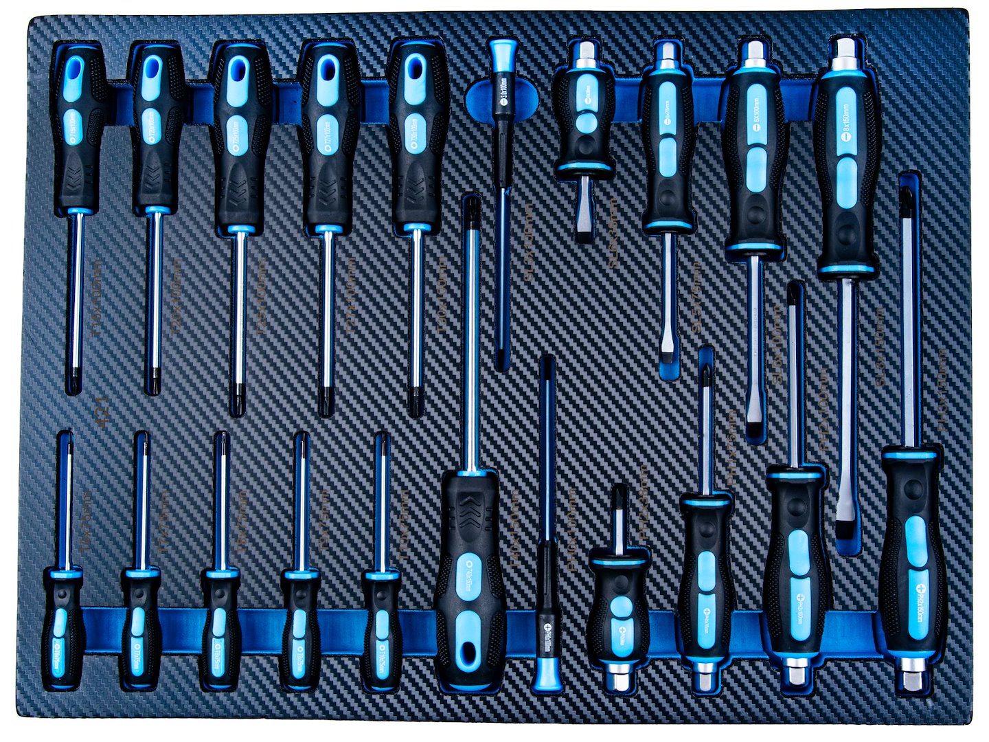 Dulap de scule GEKO cu 12 sertare, echipat cu 501 piese, 10 module carbon
