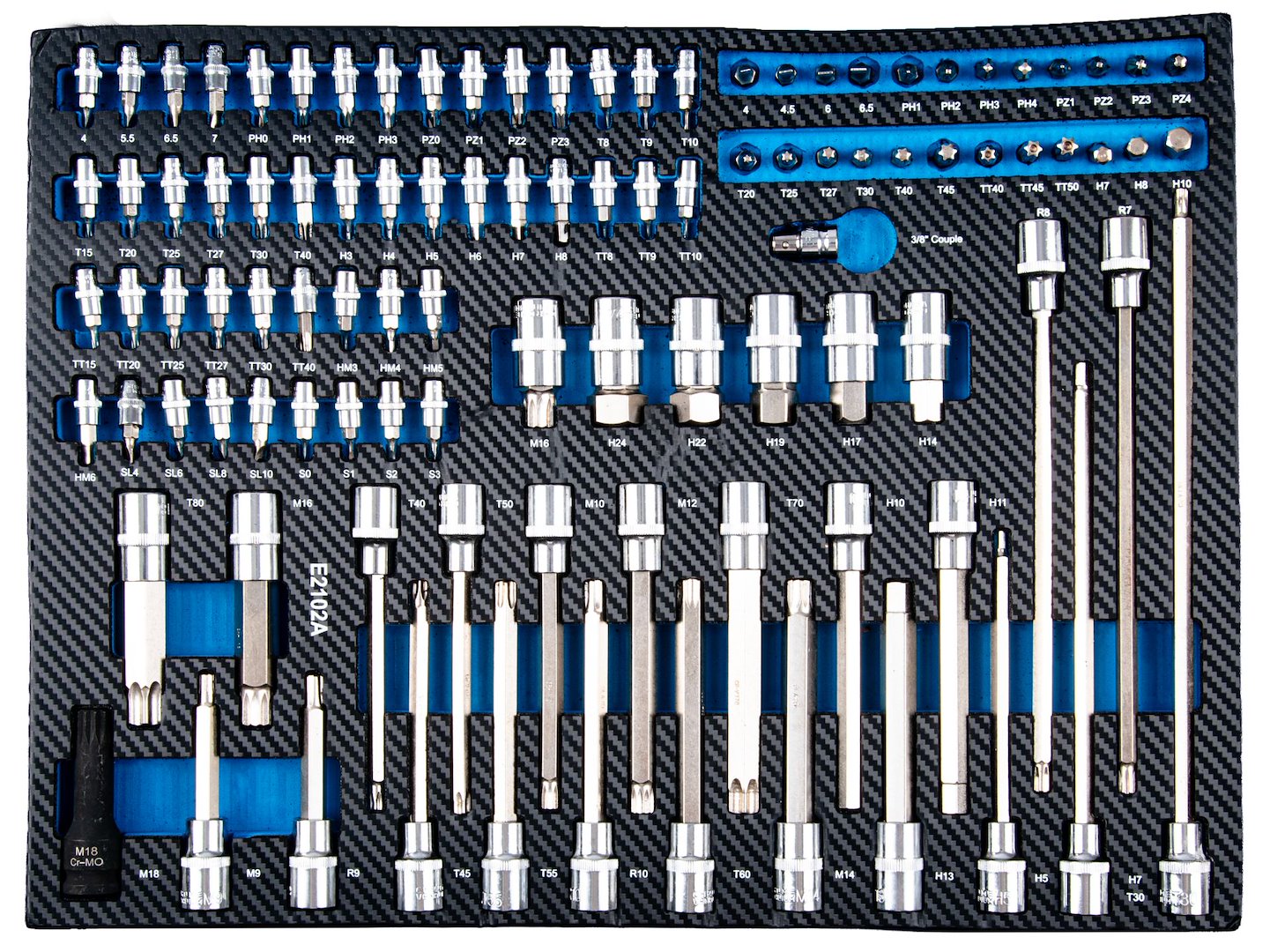 Dulap de scule GEKO cu 7 sertare, echipat cu 258 piese, 7 module carbon