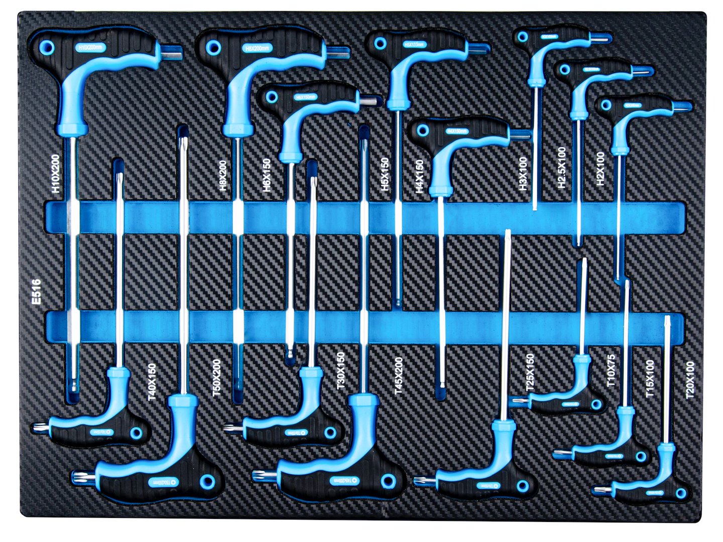 Dulap de scule GEKO cu 7 sertare, echipat cu 258 piese, 7 module carbon