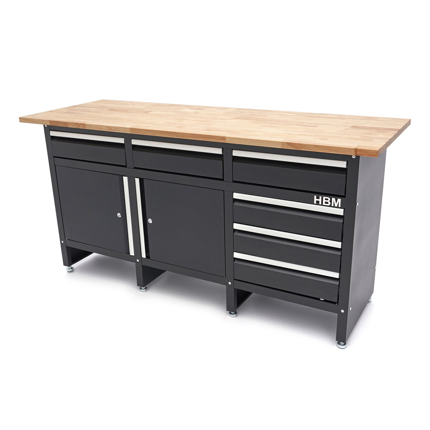Dulap de scule profesional cu banc de lucru ﻿blat lemn masiv 171cm 2 usi si 6 sertare HBM MACHINES OLANDA