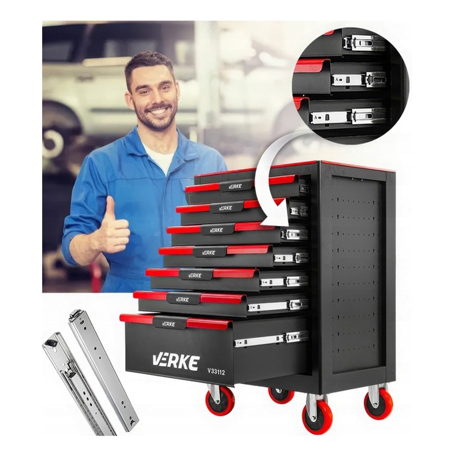 Dulap metalic neechipat pentru scule cu 7 sertare - VERKE