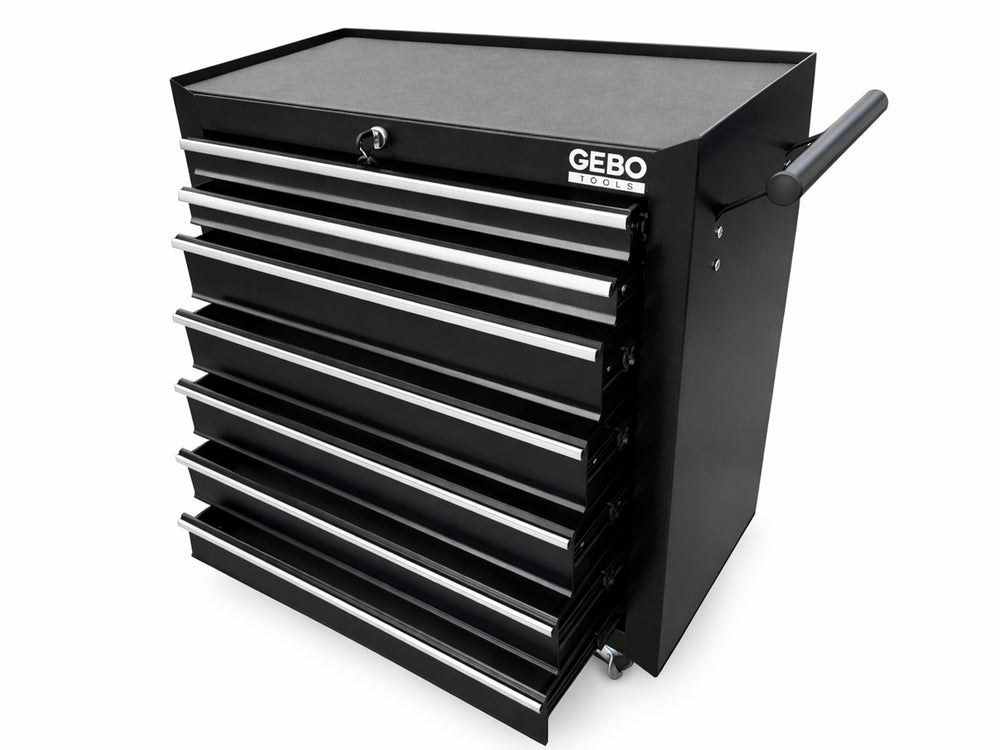 Dulap metalic neechipat pentru scule, cu 7 sertare, negru, cu roti 78 x 62 x 33 cm GEBO TOOLS