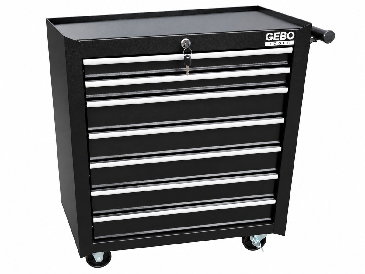 Dulap metalic neechipat pentru scule, cu 7 sertare, negru, cu roti 78 x 62 x 33 cm GEBO TOOLS