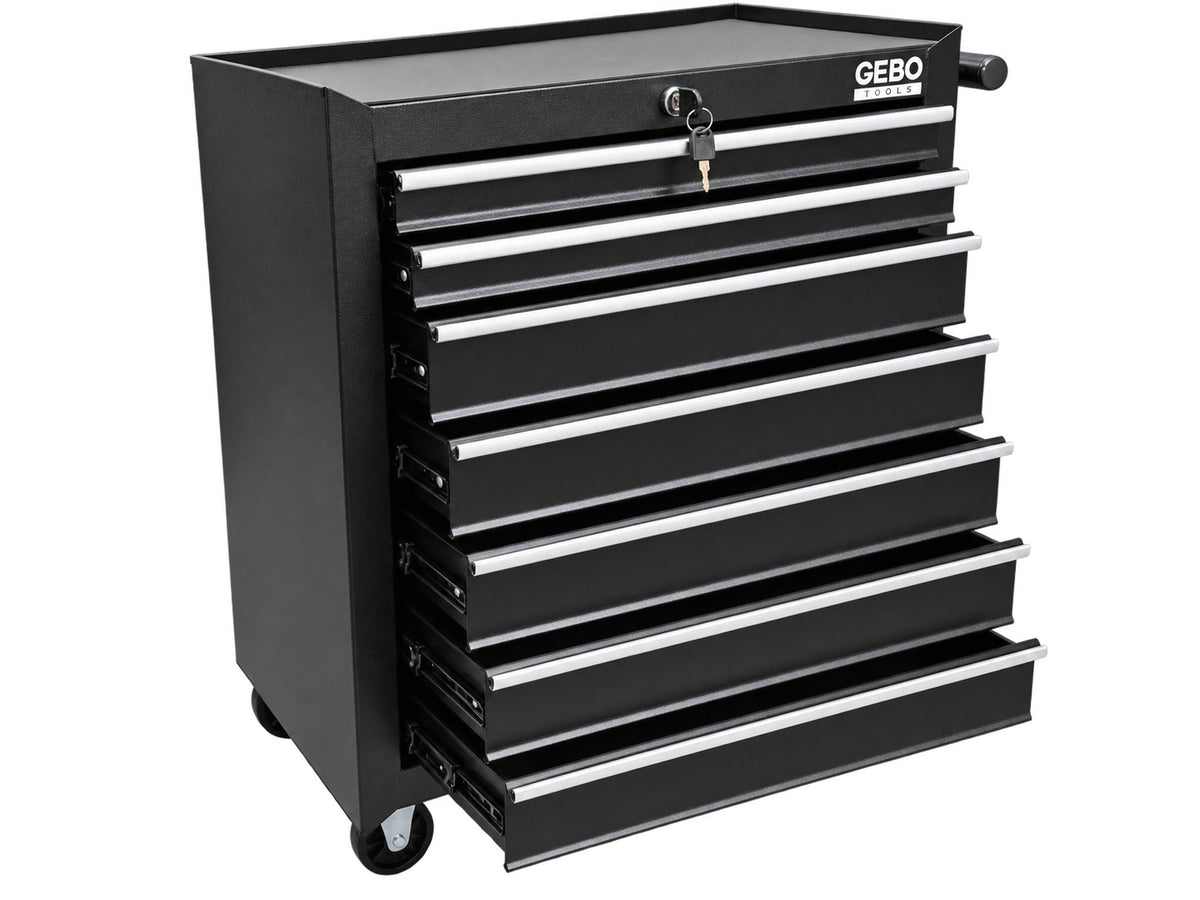 Dulap metalic neechipat pentru scule, cu 7 sertare, negru, cu roti 78 x 62 x 33 cm GEBO TOOLS