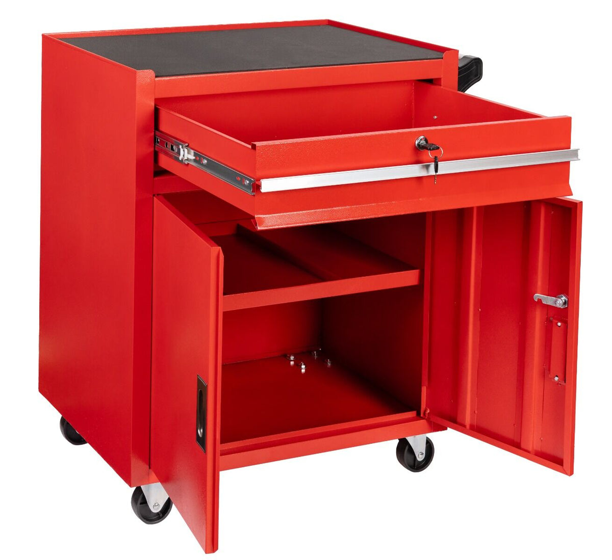 Dulap metalic neechipat pentru scule, rosu, roti si maner – premium, 73 x 63 x 40 cm INVENTO