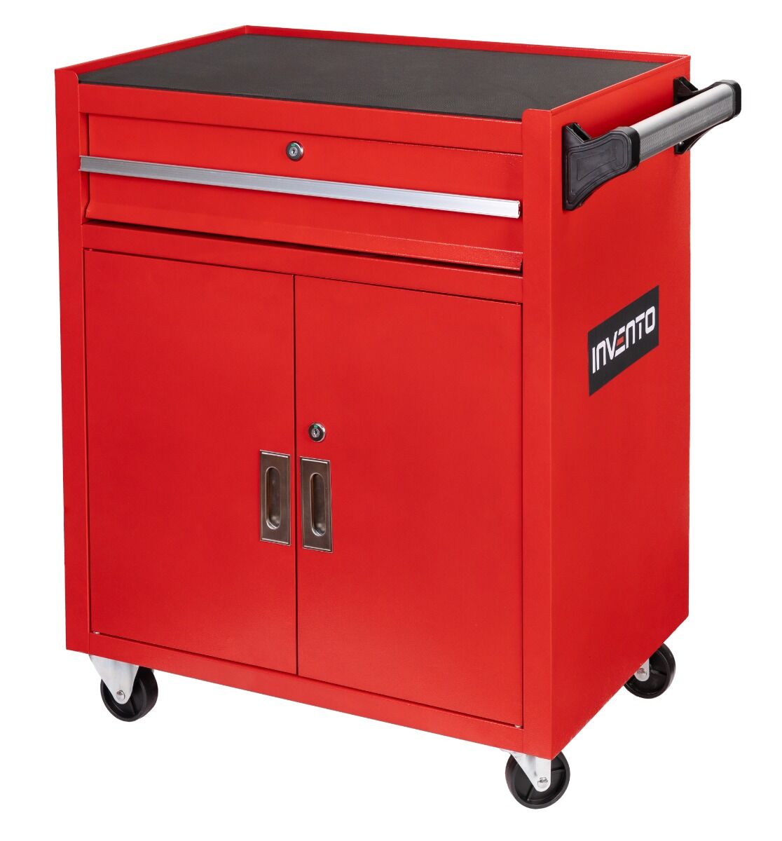 Dulap metalic neechipat pentru scule, rosu, roti si maner – premium, 73 x 63 x 40 cm INVENTO