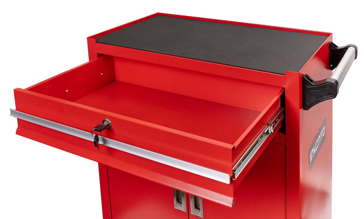 Dulap metalic neechipat pentru scule, rosu, roti si maner – premium, 73 x 63 x 40 cm INVENTO