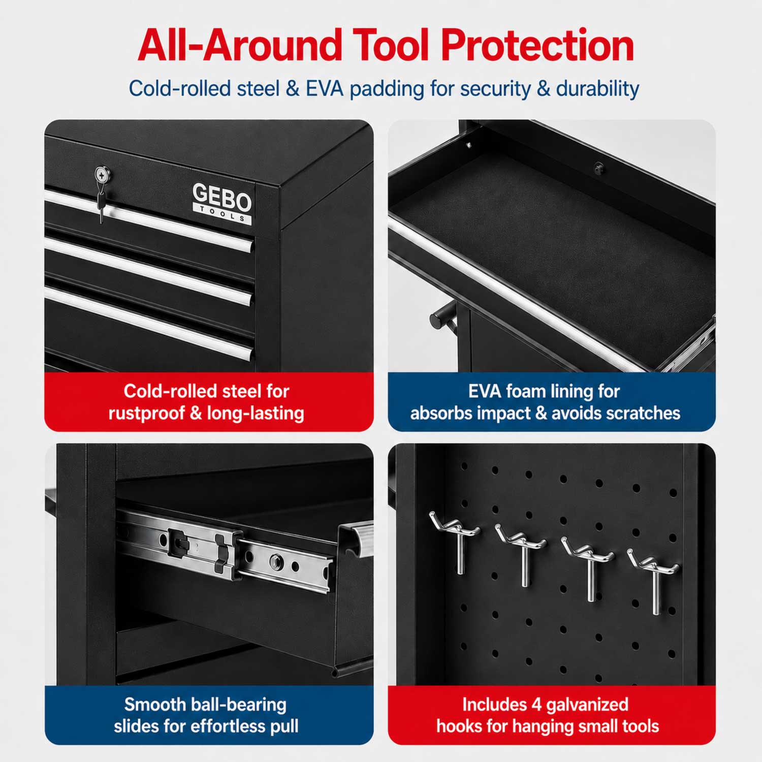 Dulap metalic pentru scule 2 piese 6 sertare GEBO TOOLS
