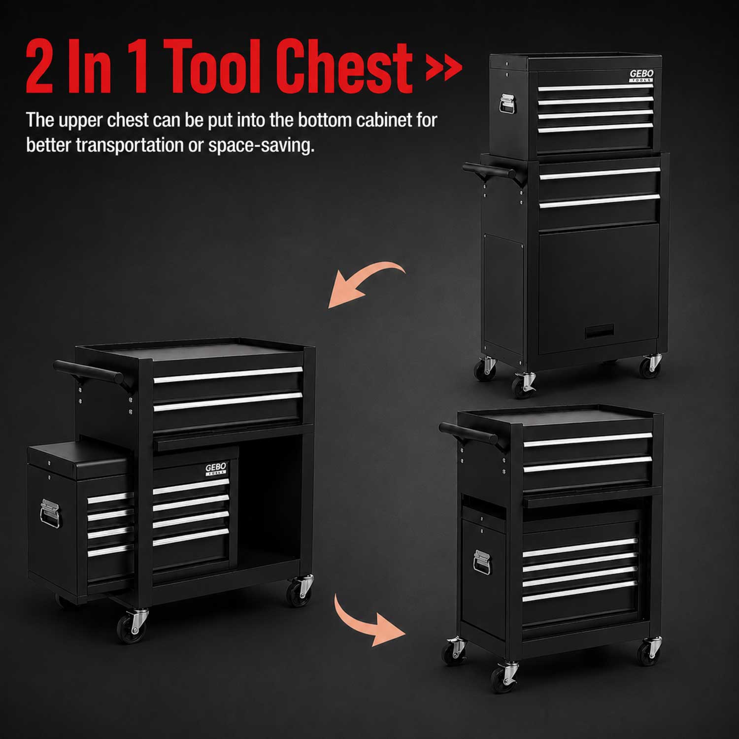 Dulap metalic pentru scule 2 piese 6 sertare GEBO TOOLS