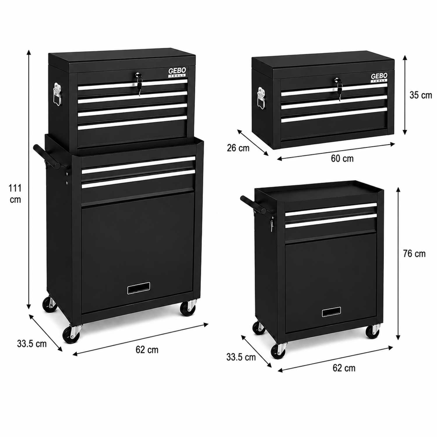 Dulap metalic pentru scule 2 piese 6 sertare GEBO TOOLS
