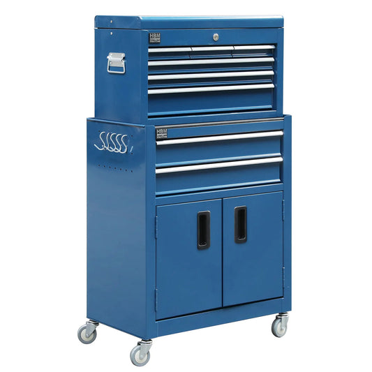 Dulap metalic premium pentru scule, 2 piese, 6 sertare si 2 usi, albastru, HBM, OLANDA, 61,4 x 33 x 106,4 cm