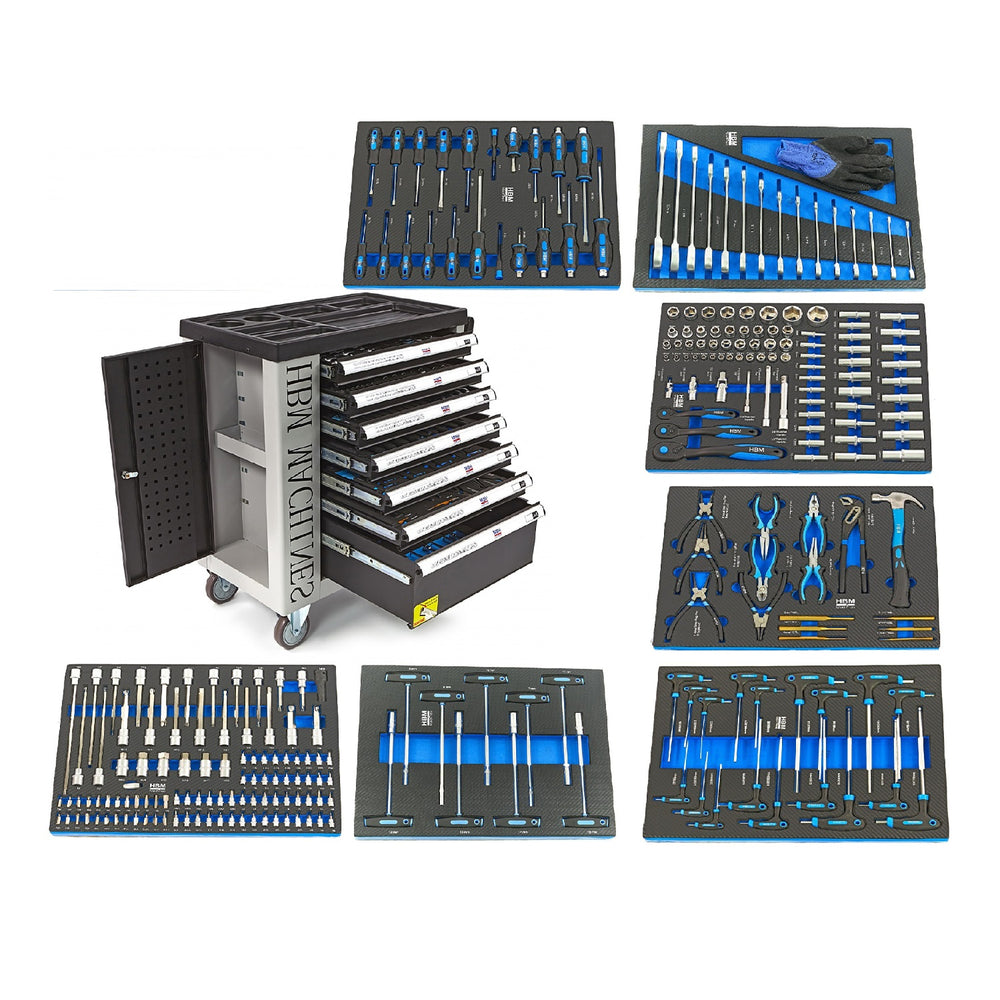 Dulap scule profesional HBM cu 7 sertare, 262 piese, 7 module carbon – premium, OLANDA