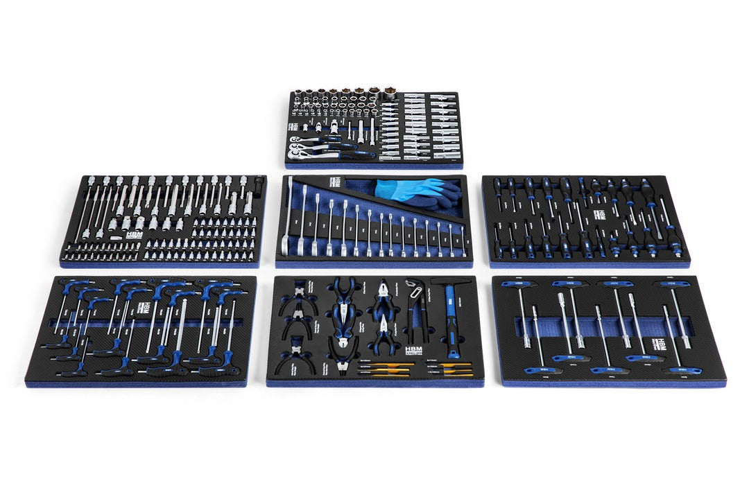 Dulap scule profesional HBM cu 7 sertare, 262 piese, 7 module carbon – premium, OLANDA