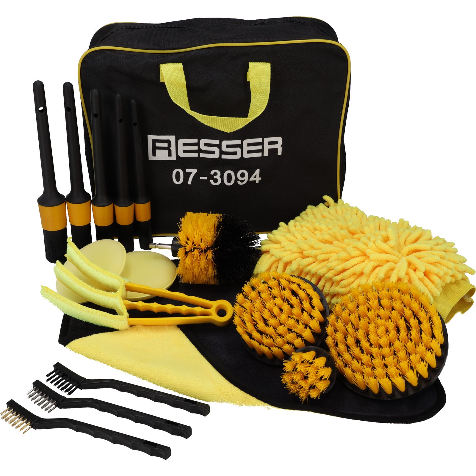 SET PROFESIONAL PENTRU CURATARE AUTO DETAILING - 19 PIESE, PERII, PENSULE, BURETI, LAVETE