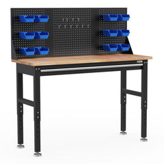 BANC DE LUCRU REGLABIL PE INALTIME CU BLAT DIN LEMN, 1 SERTAR SI PANOU ORGANIZATOR SCULE 152CM