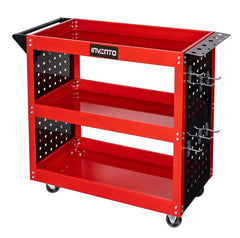 Carucior mobil pentru scule invento 3 rafturi suport pentru surubelnite si panou lateral cu carlige – 78 x 35 x 75.5 cm
