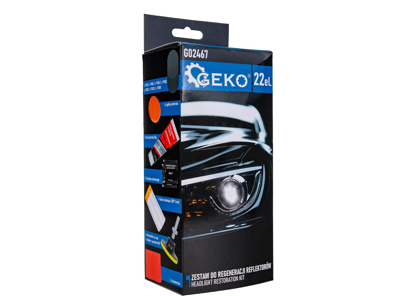 Kit restaurare faruri auto GEKO - lustruire,polisat, protectie uv, reinnoire plastic