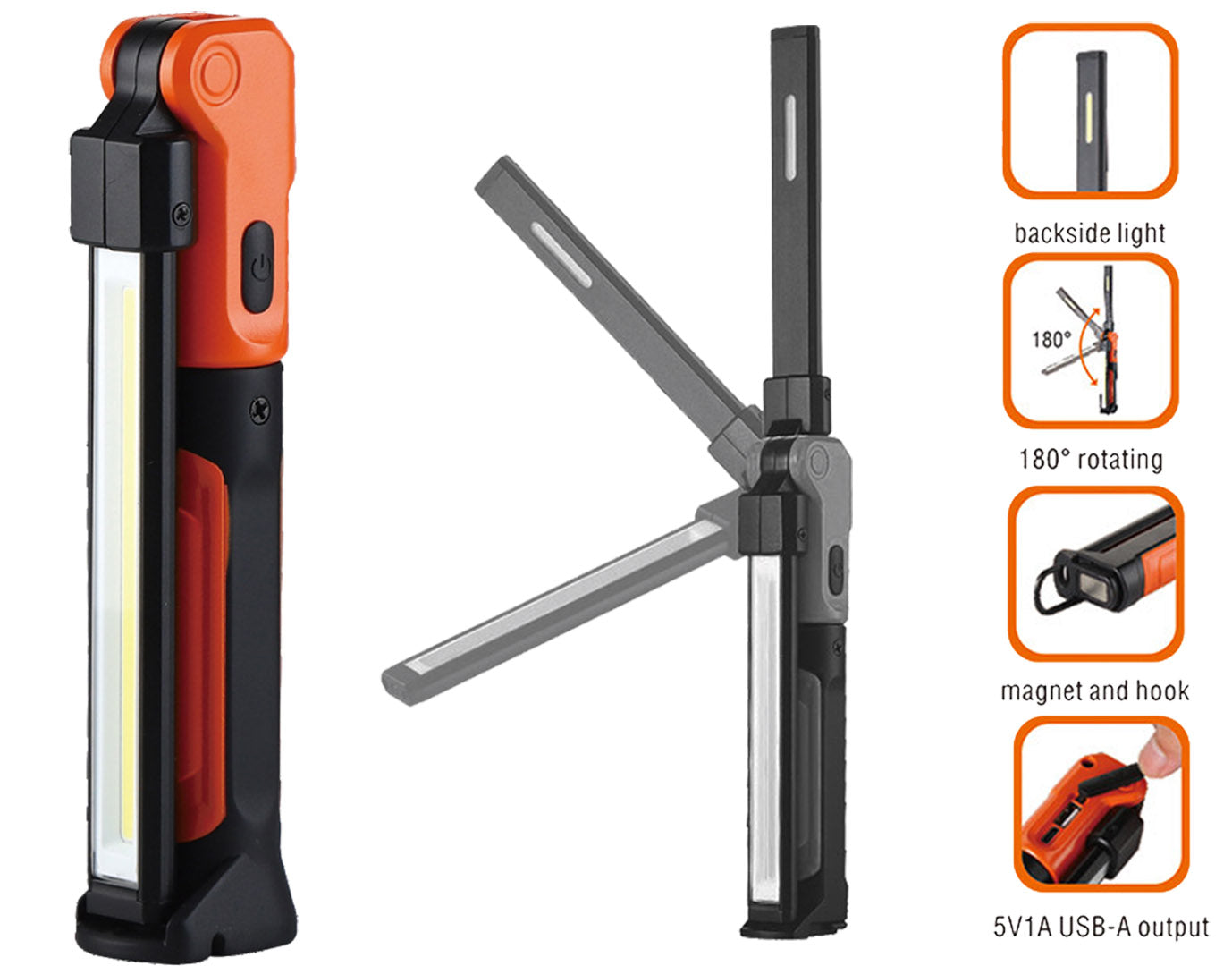 Lampa de lucru LED 700lm - reincarcabila cu acumulator 2000 mah, magnetica, 4 moduri iluminare - VERKE