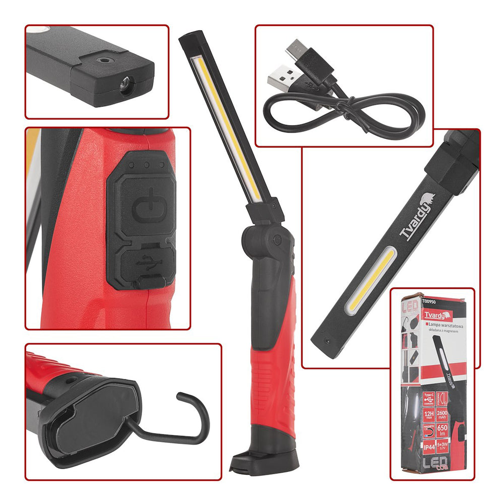 Lampa LED COB pliabila si reincarcabila cu magnet si carlig 5w 650 lumeni 2600mah