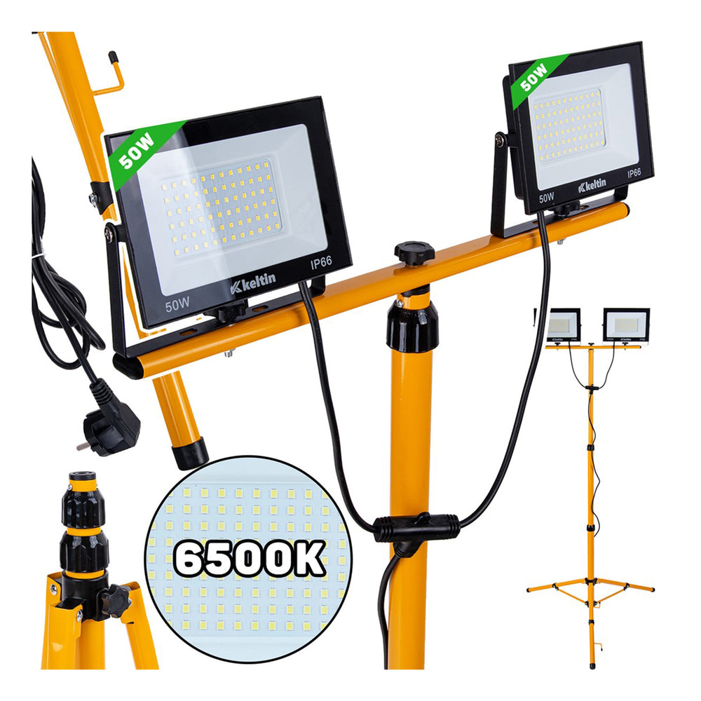 Lampa LED de lucru 2 x 50W 6500k cu stativ trepied reglabil