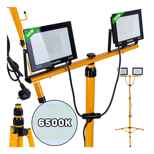 Lampa LED de lucru 2 x 50W 6500k cu stativ trepied reglabil