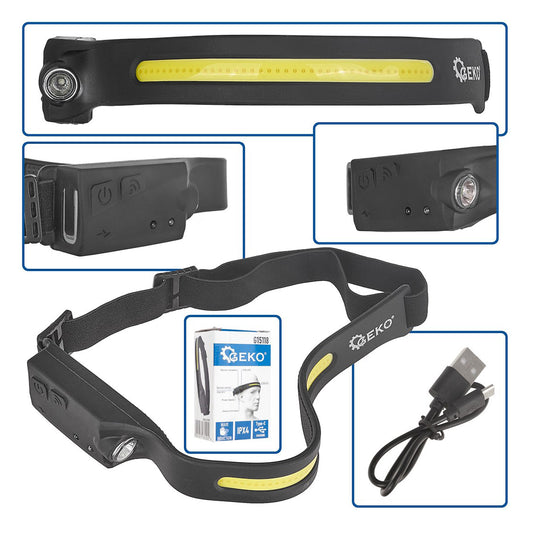 Lanterna frontala cu acumulator intern, senzor de miscare, rezistent la apa, banda LED COB 3w GEKO