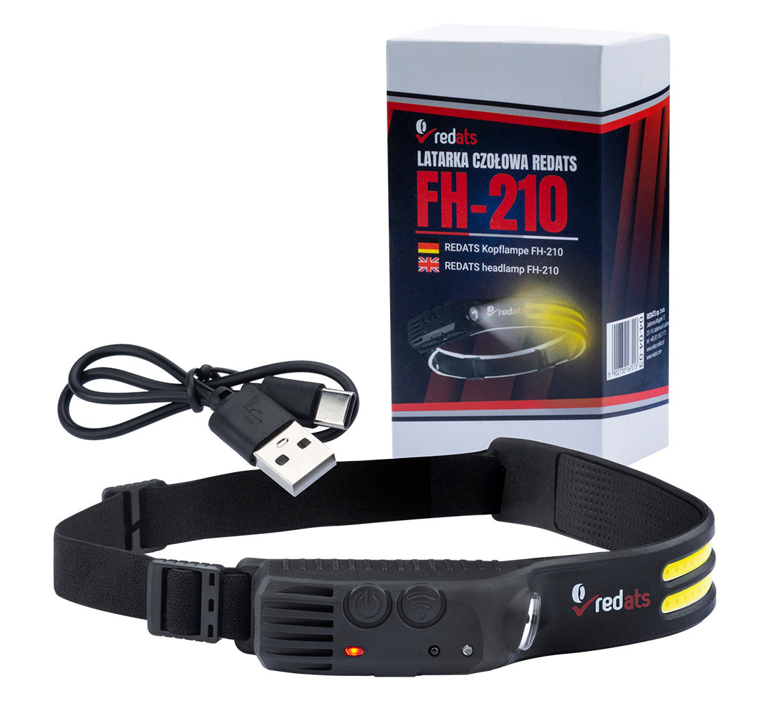 Lanterna LED frontala de cap cu senzor fh-210 – 2 dungi LED, acumulator reincarcabil 1200mah