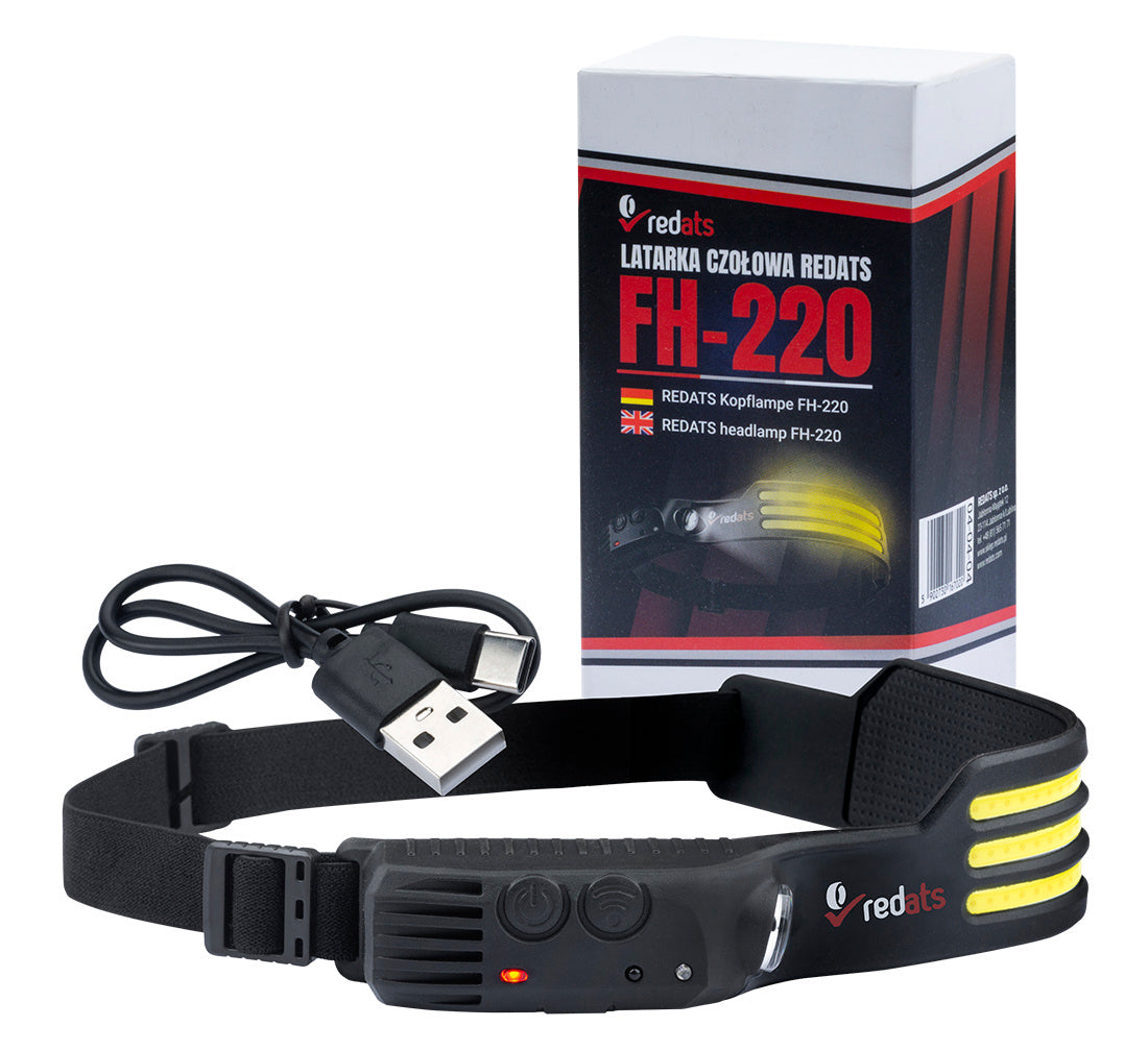 Lanterna LED frontala de cap cu senzor fh-220 – 3 dungi LED, acumulator reincarcabil 1200mah