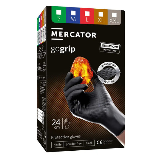 Manusi de nitril premium MERCATOR GOGRIP ONE BY ONE NEGRU, marimea L, set de 100 buc
