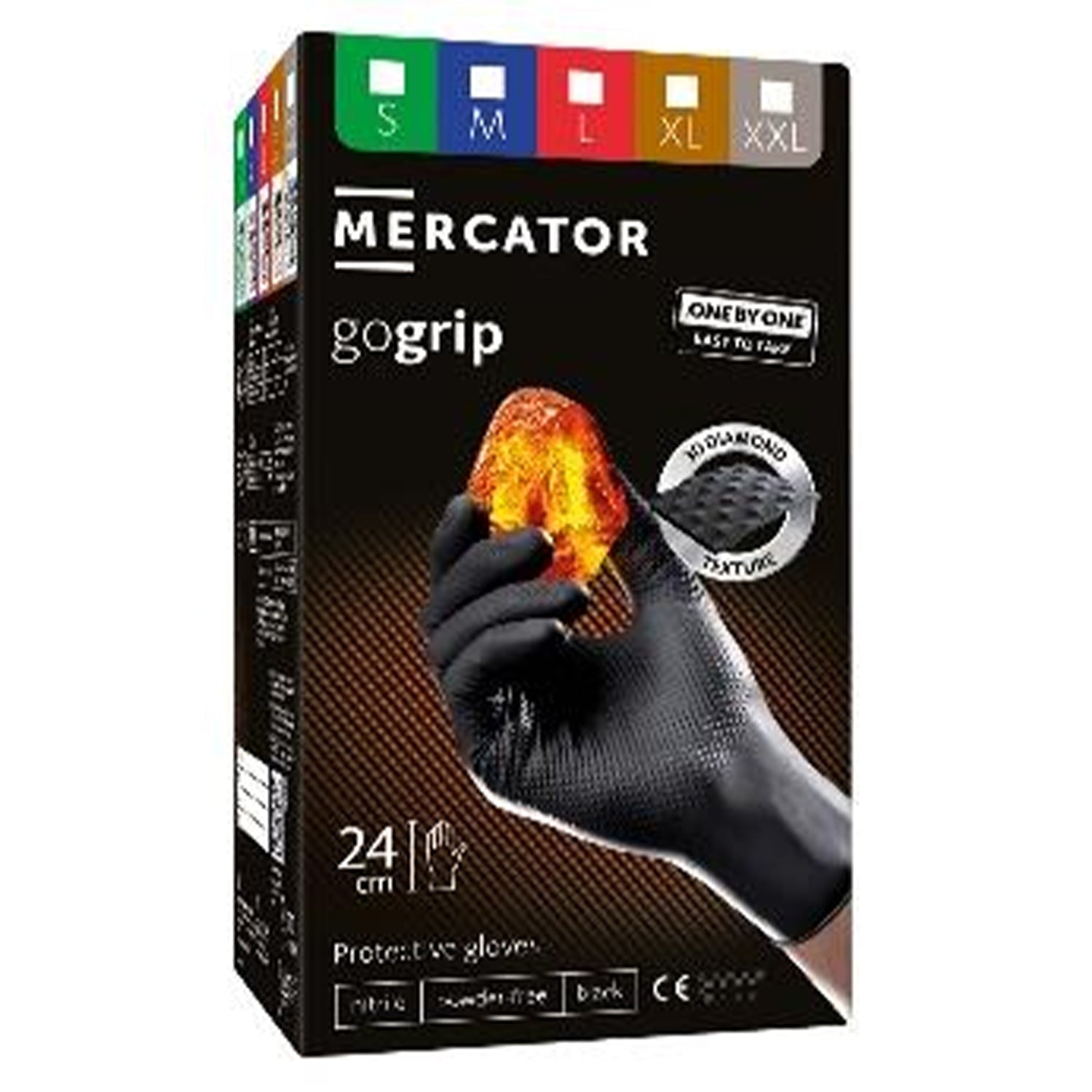 Manusi de nitril premium MERCATOR GOGRIP ONE BY ONE culoare neagra, marimea XL, set de 100 buc