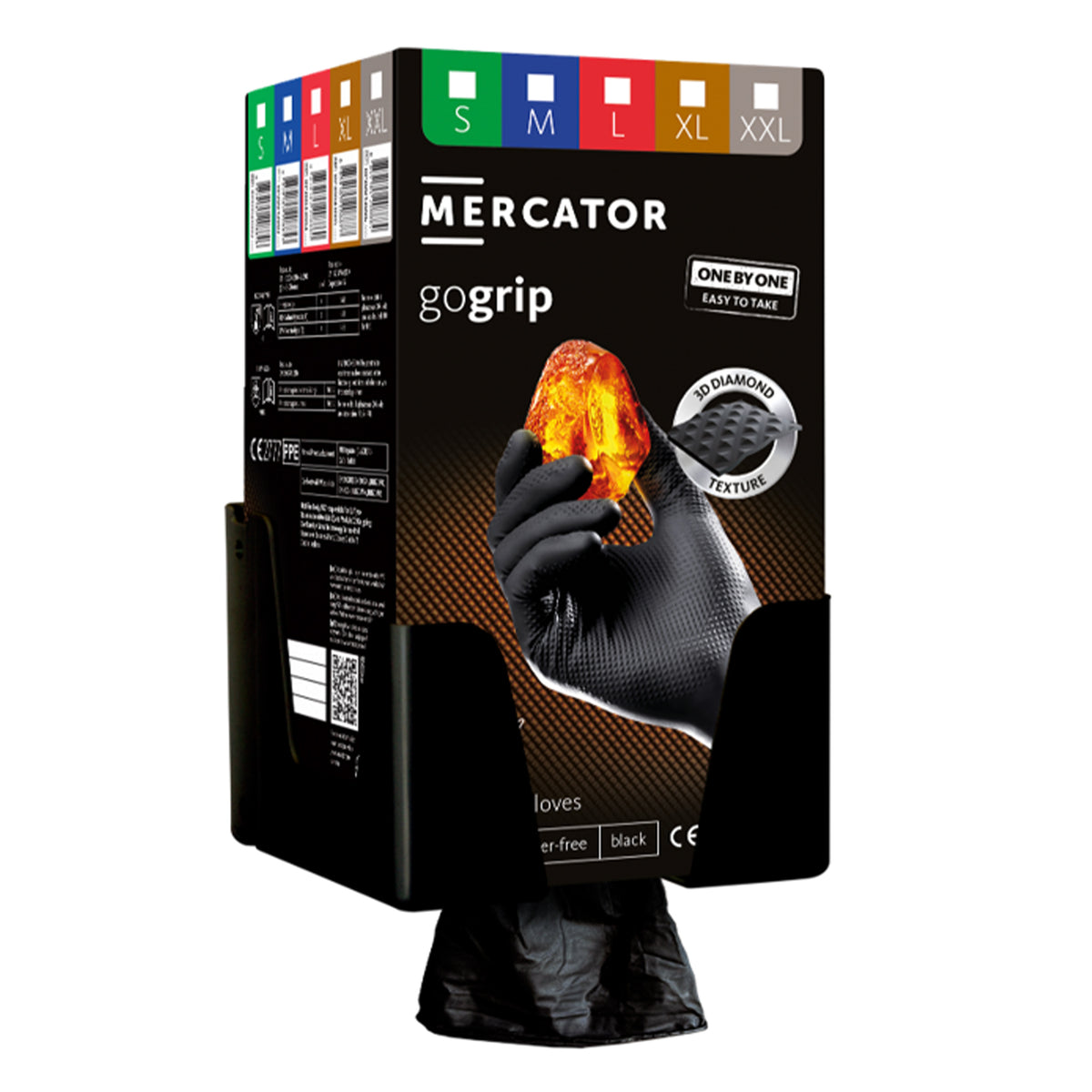 Manusi de nitril premium MERCATOR GOGRIP ONE BY ONE culoare neagra, marimea XL, set de 100 buc