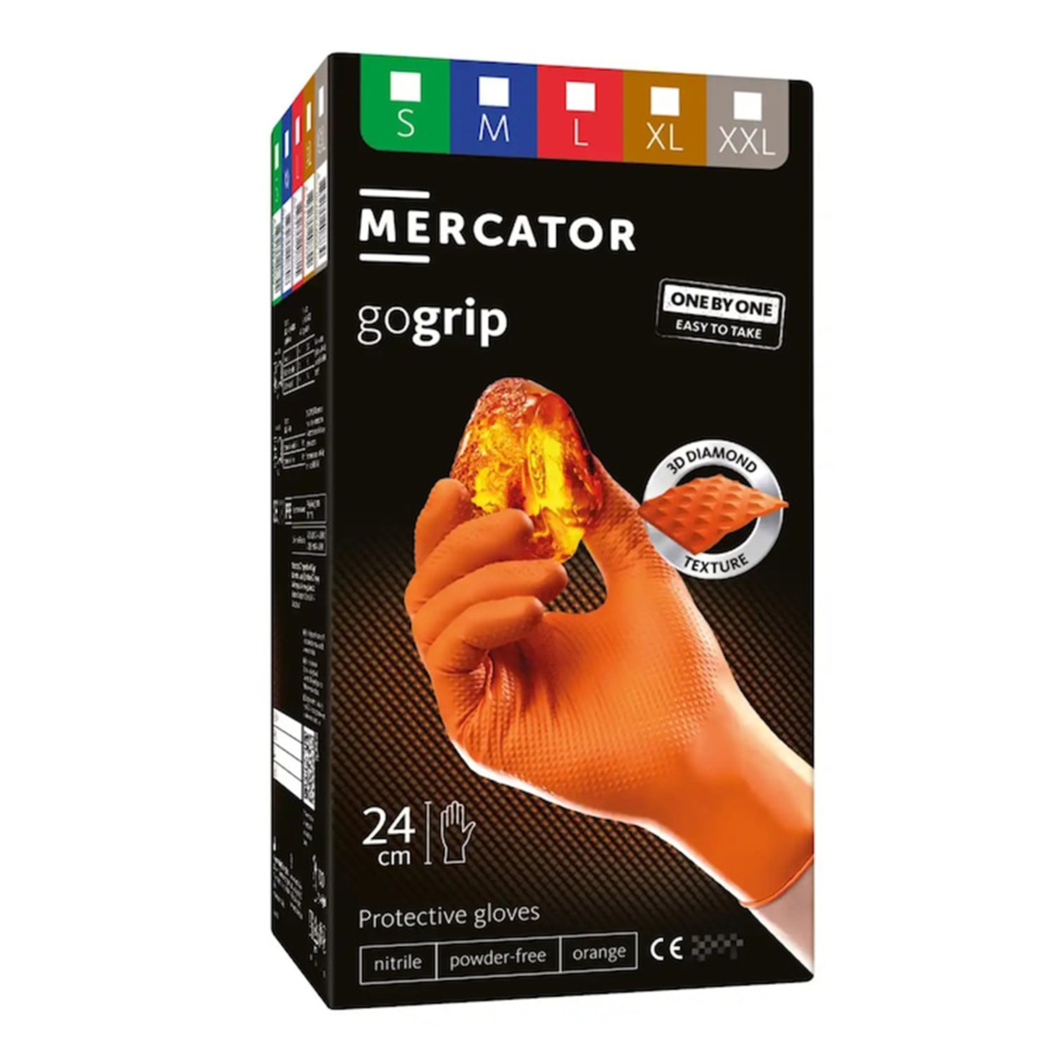 Manusi de nitril premium MERCATOR GOGRIP ONE BY ONE portocaliu, marimea m, set de 100buc