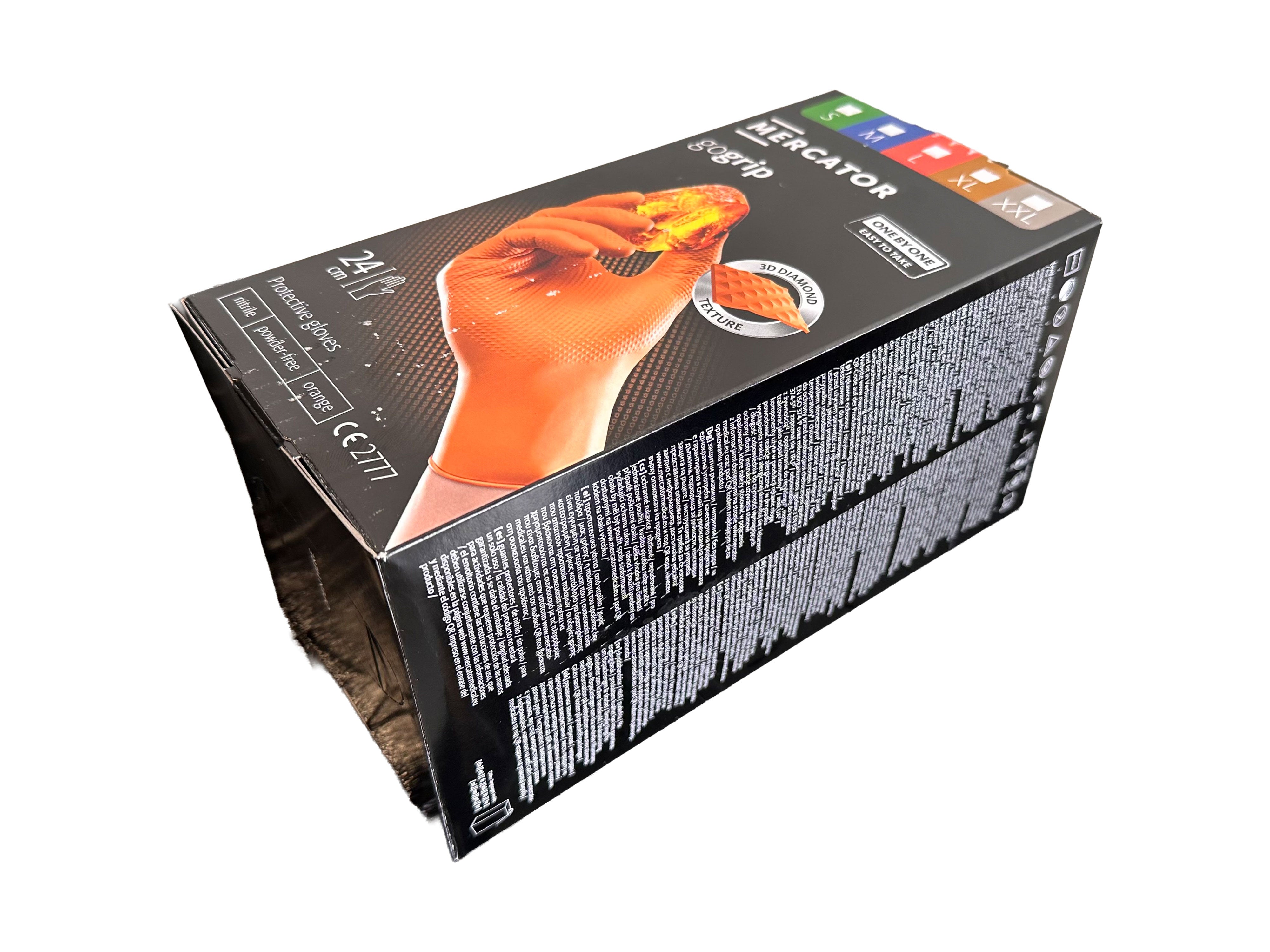 Manusi de nitril premium MERCATOR GOGRIP ONE BY ONE portocaliu, marimea XL, set de 100buc