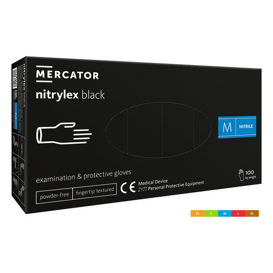 Manusi medicale din nitril fara pudra premium MERCATOR negru , marimea m 100buc