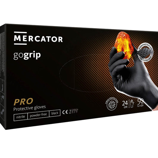 Manusi nitril premium MERCATOR gogrip negru pentru mecanici, marimea XL 50buc